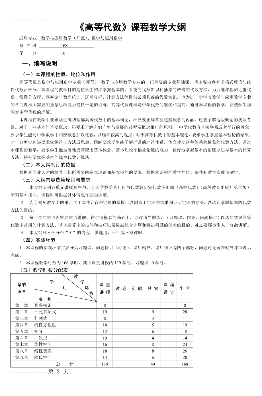 高等代数课程教学大纲(10页).doc_第2页