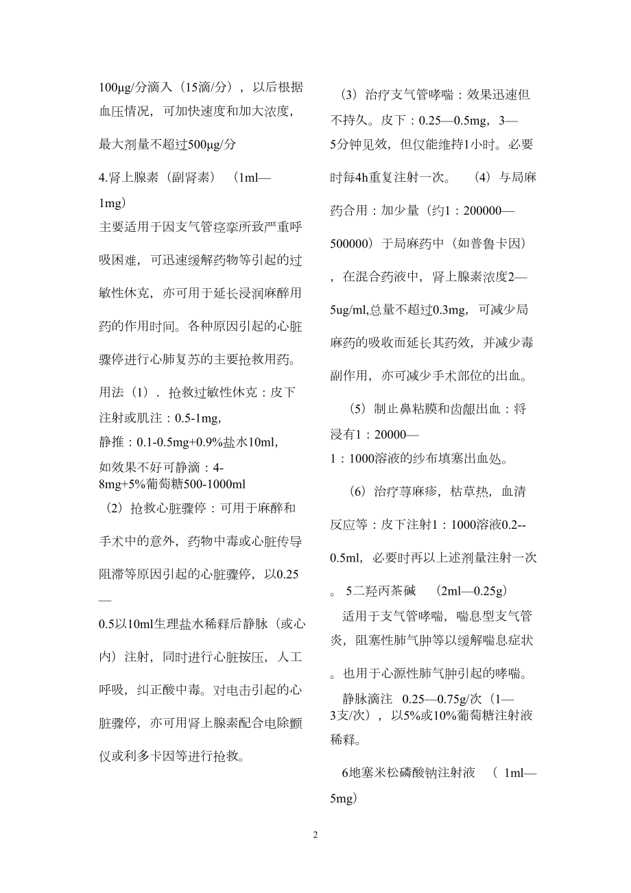 医学专题一急诊常用抢救用药剂量.docx_第2页