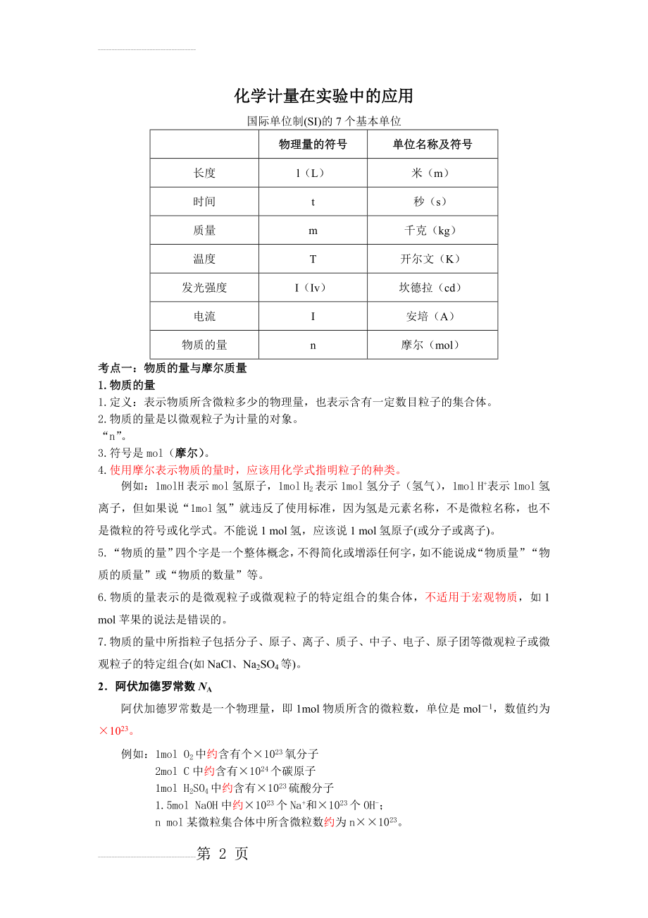 高一化学物质的量知识点归纳2(6页).doc_第2页