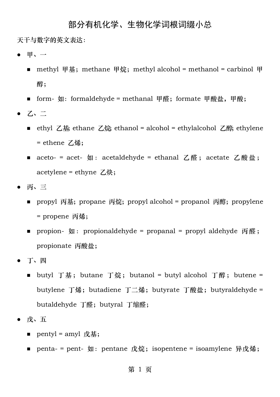 部分有机化学、生物化学词根词缀小总.doc_第1页