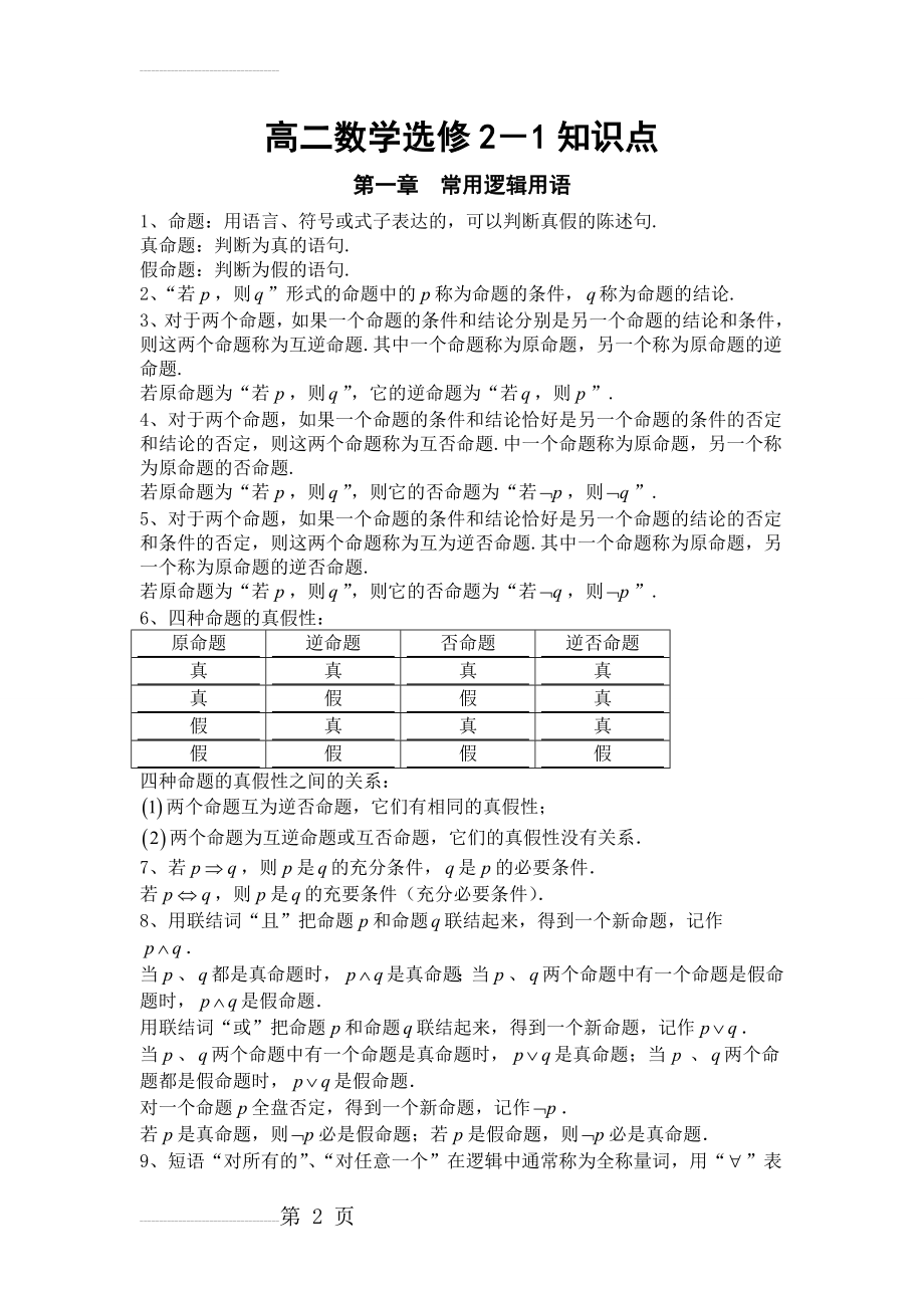 高中数学选修2-1知识点总结 2(9页).doc_第2页