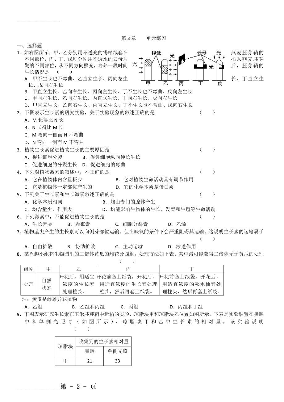 植物的激素调节测试题(6页).doc_第2页