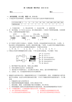 高一生物必修一期末考试题和答案.doc