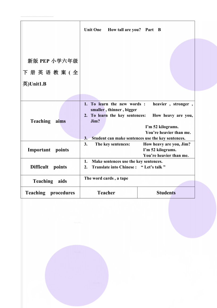 新版PEP小学六年级下册英语教案(全英)Unit1.B(6页).doc_第1页