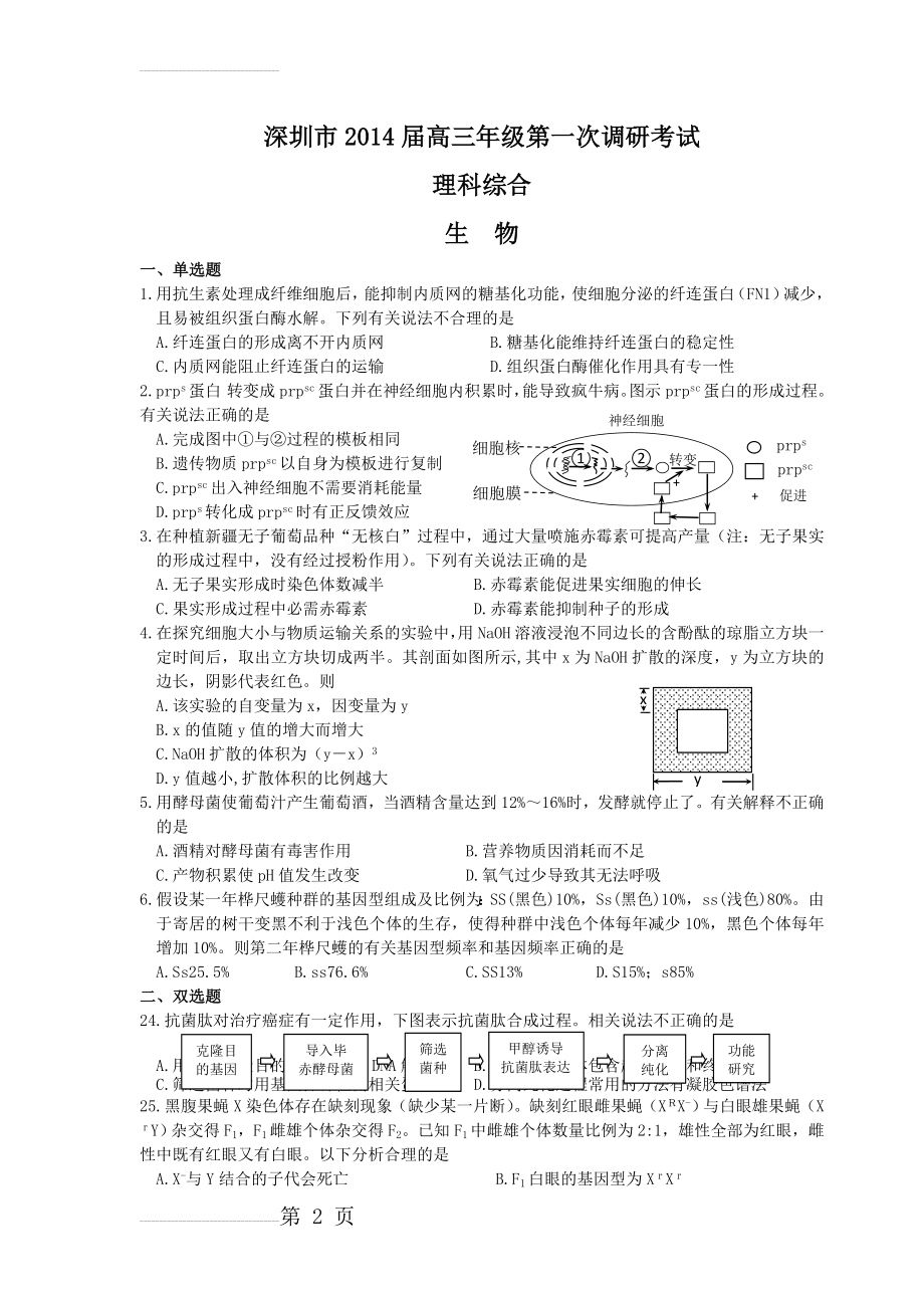 深圳市2014届高三年级第一次调研考试(理综)(14页).doc_第2页