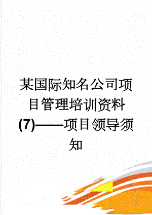 某国际知名公司项目管理培训资料(7)——项目领导须知(19页).doc