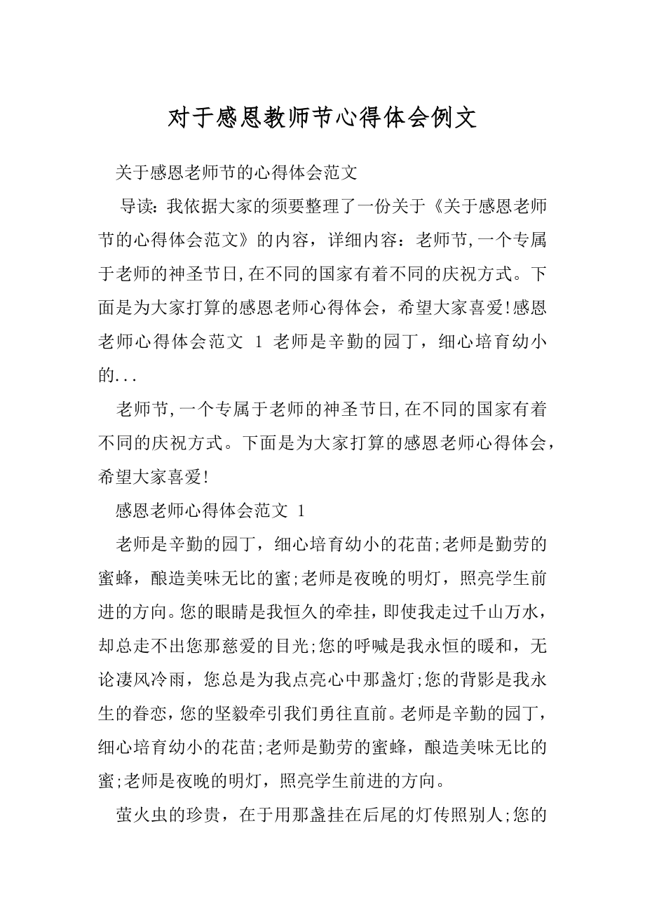 对于感恩教师节心得体会例文.docx_第1页