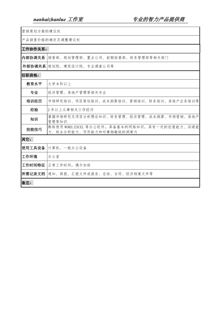 某集团亚太区公司项目策划管理职务说明书.docx_第2页