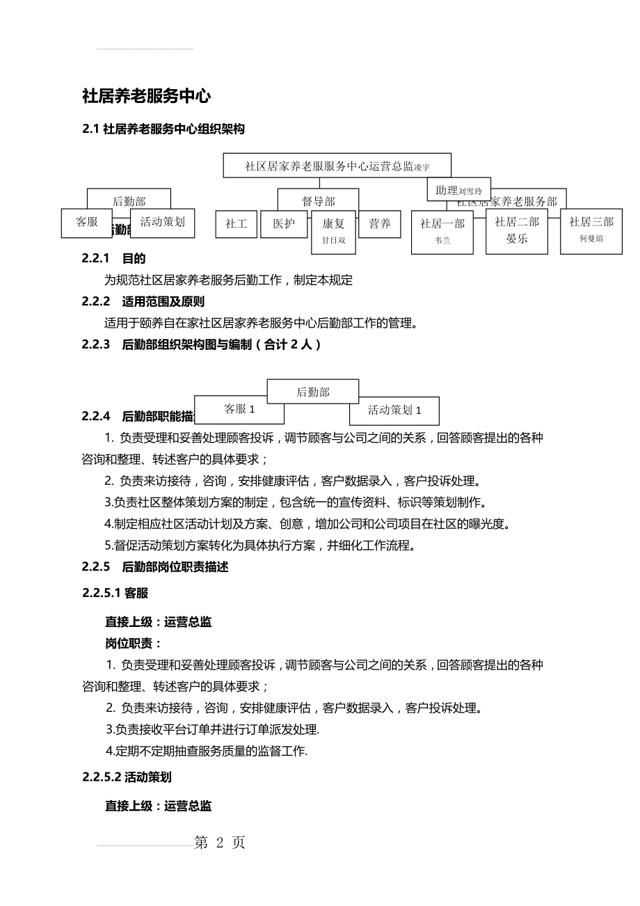 颐养自在家社区居家养老服务中心组织架构及编制岗位(1)(7页).docx_第2页