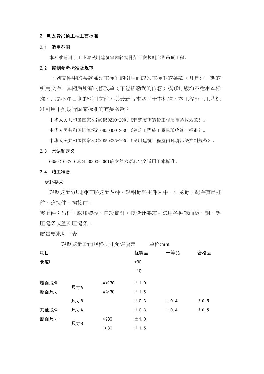 医学专题一明龙骨吊顶工程施工工艺标准.docx_第1页