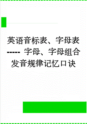 英语音标表、字母表----- 字母、字母组合发音规律记忆口诀(15页).doc