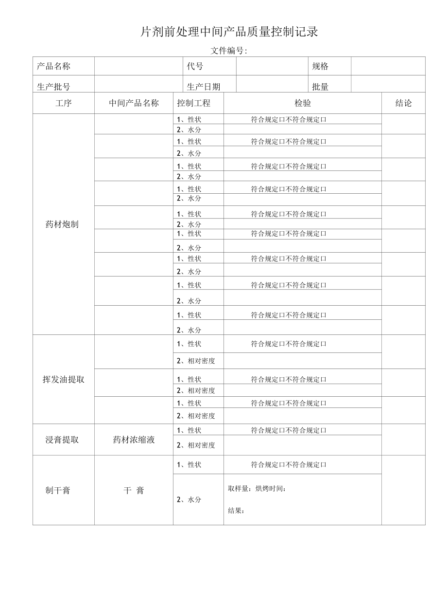 片剂中间产品质量控制记录表格模板.docx_第1页