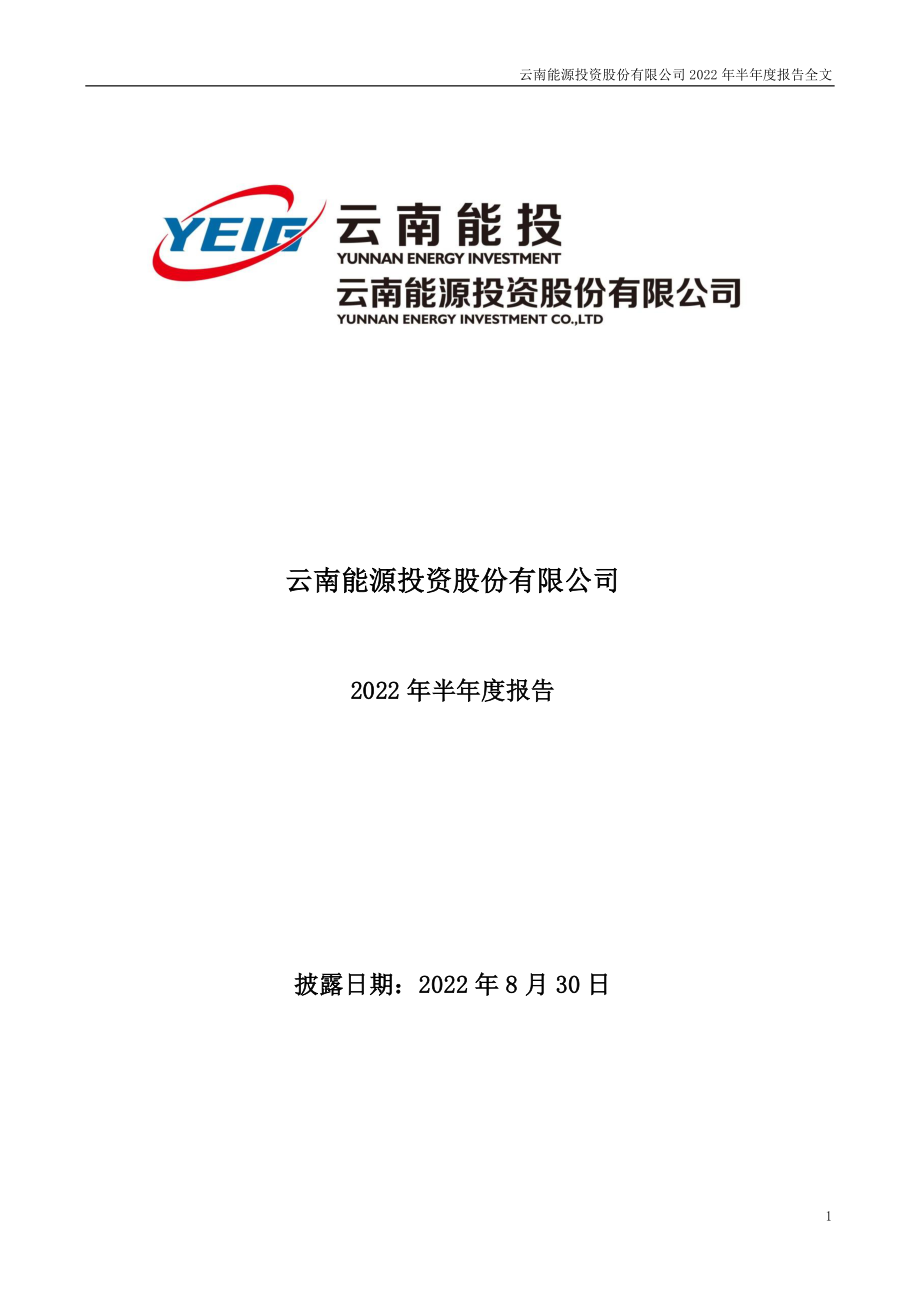 云南能投：2022年半年度报告.PDF_第1页