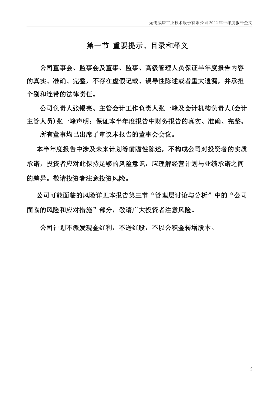 威唐工业：2022年半年度报告.PDF_第2页