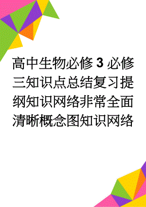 高中生物必修3必修三知识点总结复习提纲知识网络非常全面清晰概念图知识网络(4页).doc