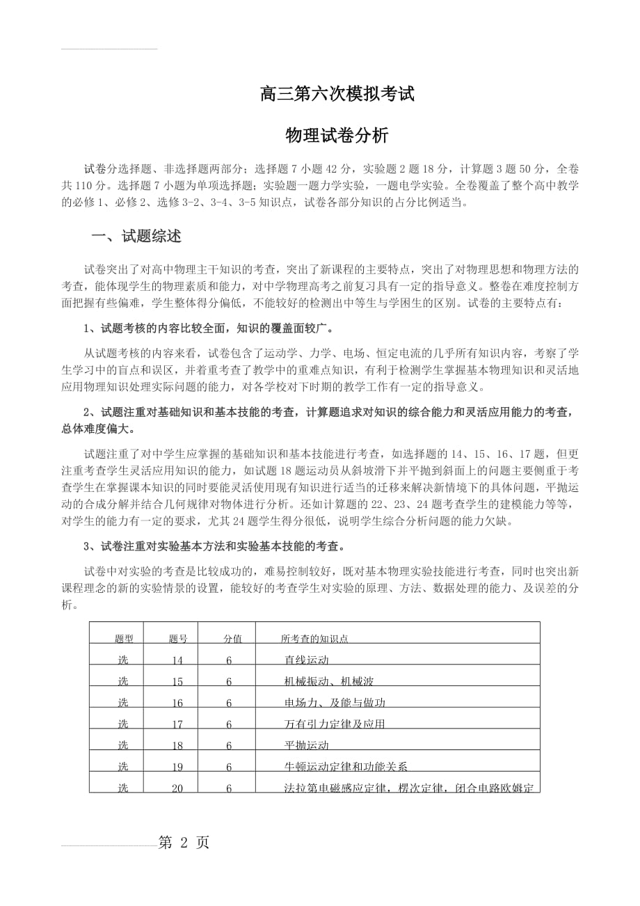 高三物理模拟考试试卷分析(5页).doc_第2页