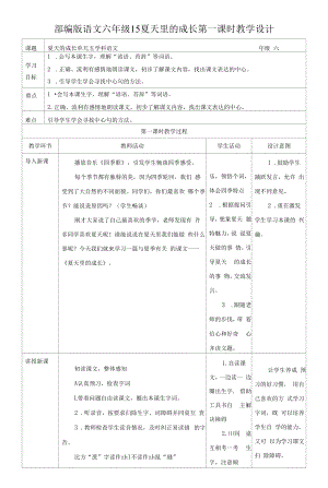 小学语文六年级上册《夏天里的成长》教案（共2课时）.docx