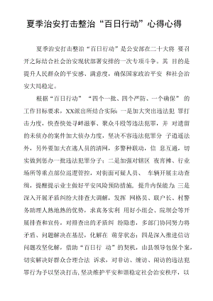 公安派出所夏季治安打击整治“百日行动”心得体会三篇合辑.docx