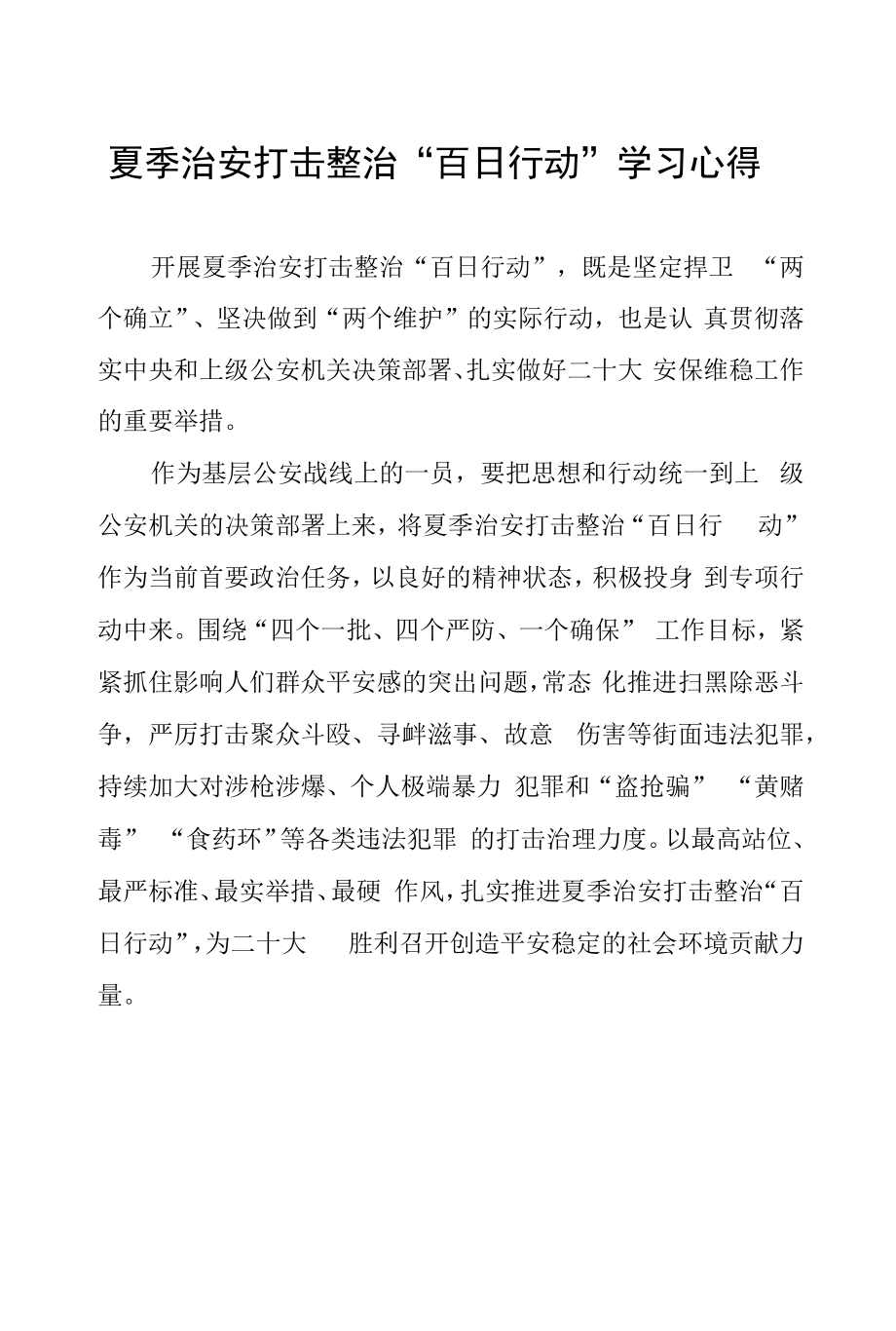 派出所教导员夏季治安打击整治“百日行动”学习心得十篇.docx_第1页