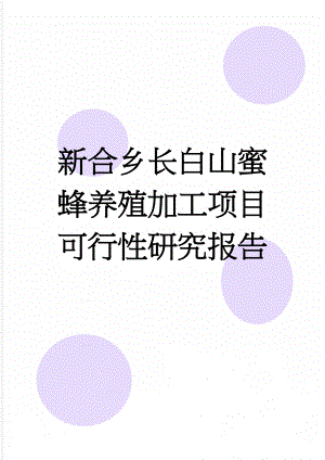 新合乡长白山蜜蜂养殖加工项目可行性研究报告(43页).doc