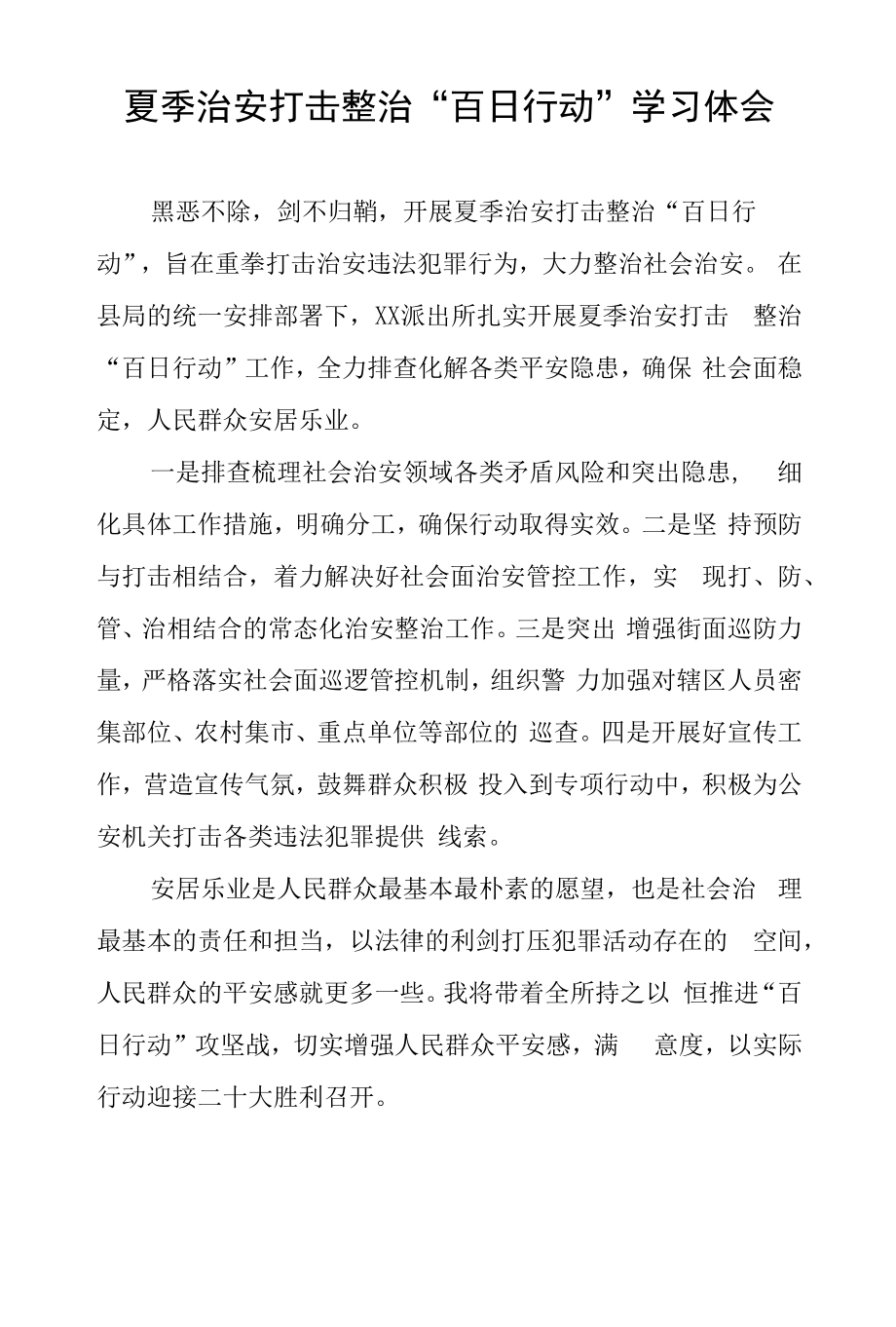 公安夏季治安打击整治“百日行动”学习心得体会十篇汇编.docx_第2页