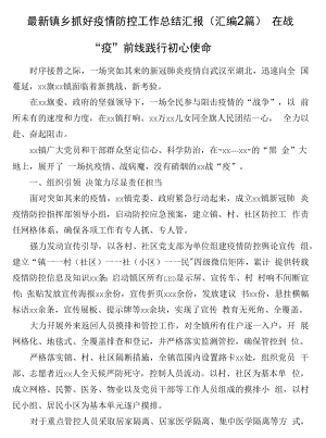 最新镇乡抓好疫情防控工作总结汇报（汇编2篇）.docx