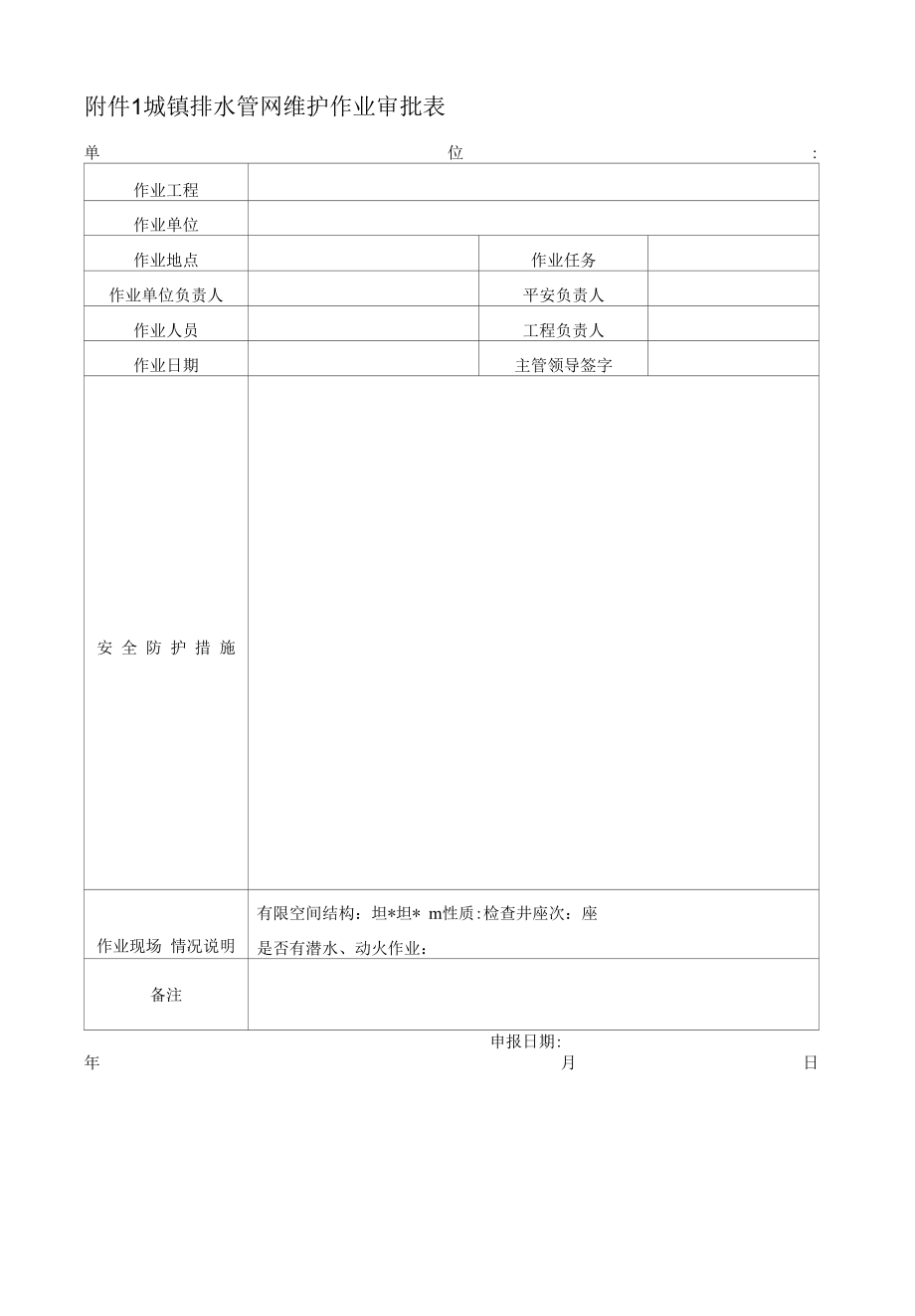 城镇排水管网维护作业审批表、作业票模板.docx_第1页