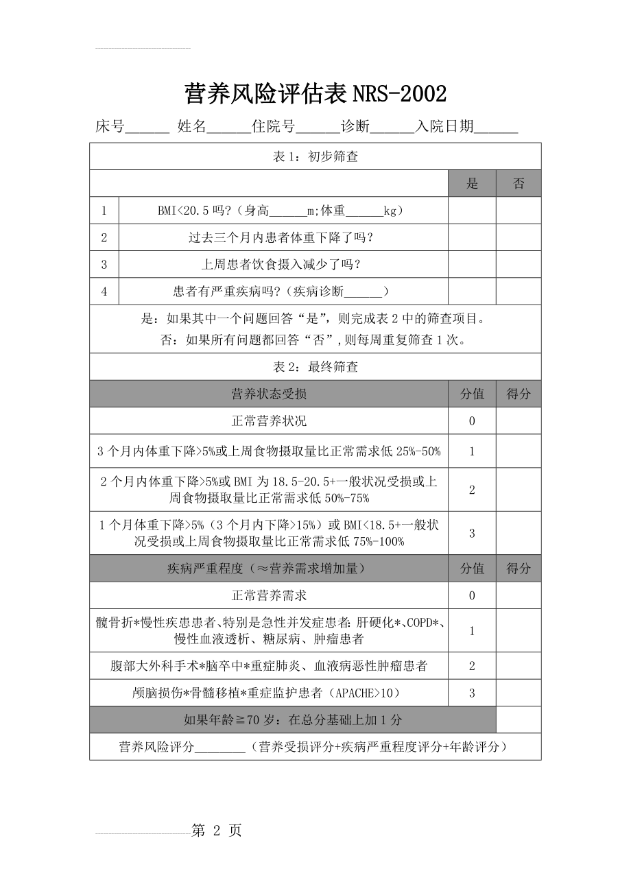 营养风险评估表NRS-2002(2页).doc_第2页