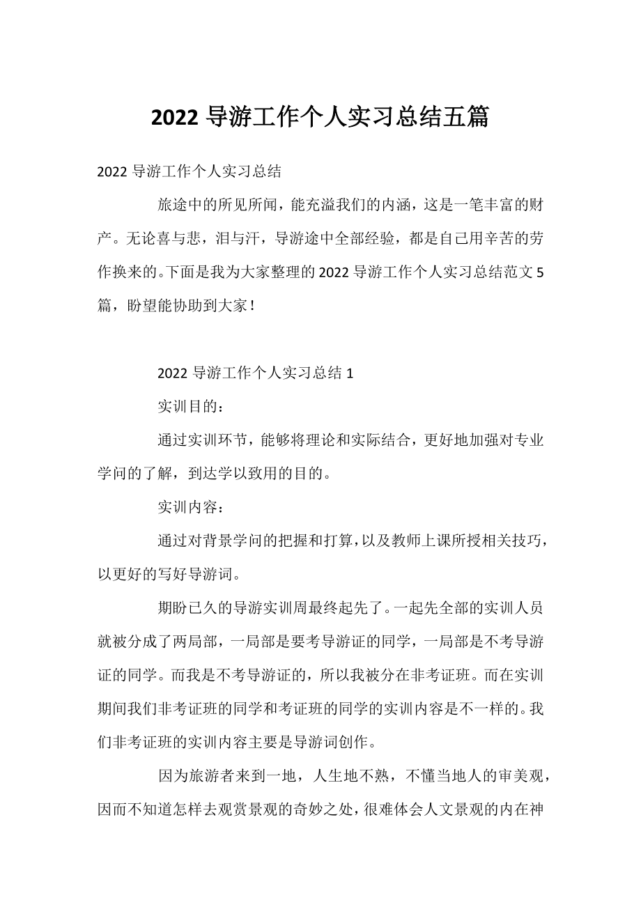 2022导游工作个人实习总结五篇.docx_第1页