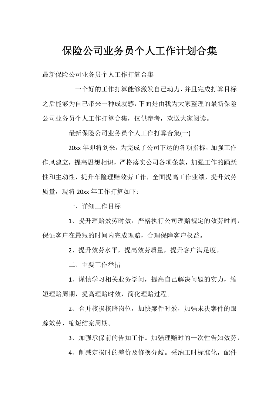 保险公司业务员个人工作计划合集.docx_第1页