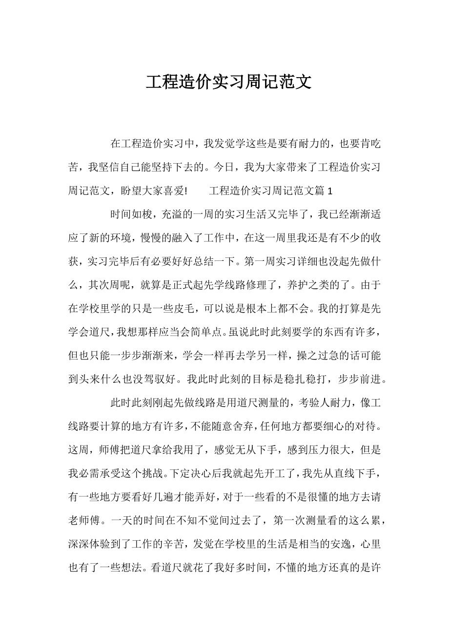 工程造价实习周记范文.docx_第1页