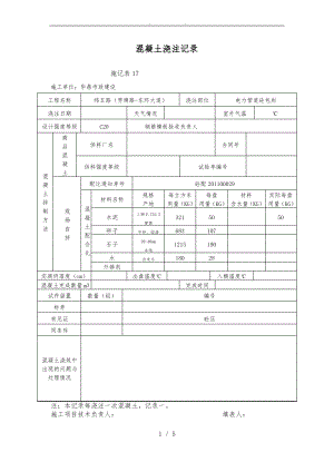 混凝土浇筑记录施工日记表.pdf