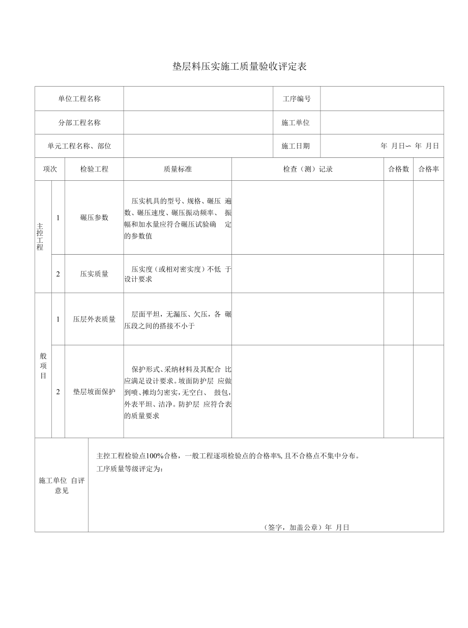 垫层料压实施工质量验收评定表.docx_第1页