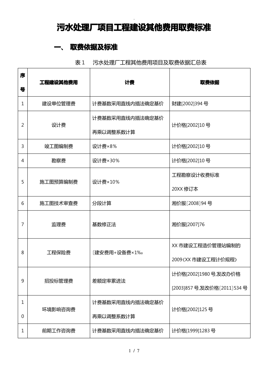 污水处理厂工程其他费用取费标准、计算规则.pdf_第1页