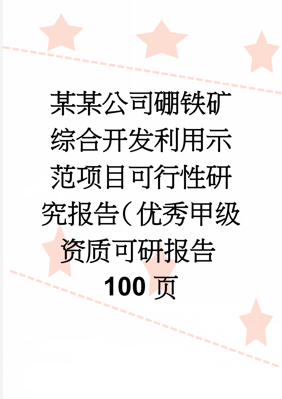 某某公司硼铁矿综合开发利用示范项目可行性研究报告（优秀甲级资质可研报告100页(92页).doc_第1页