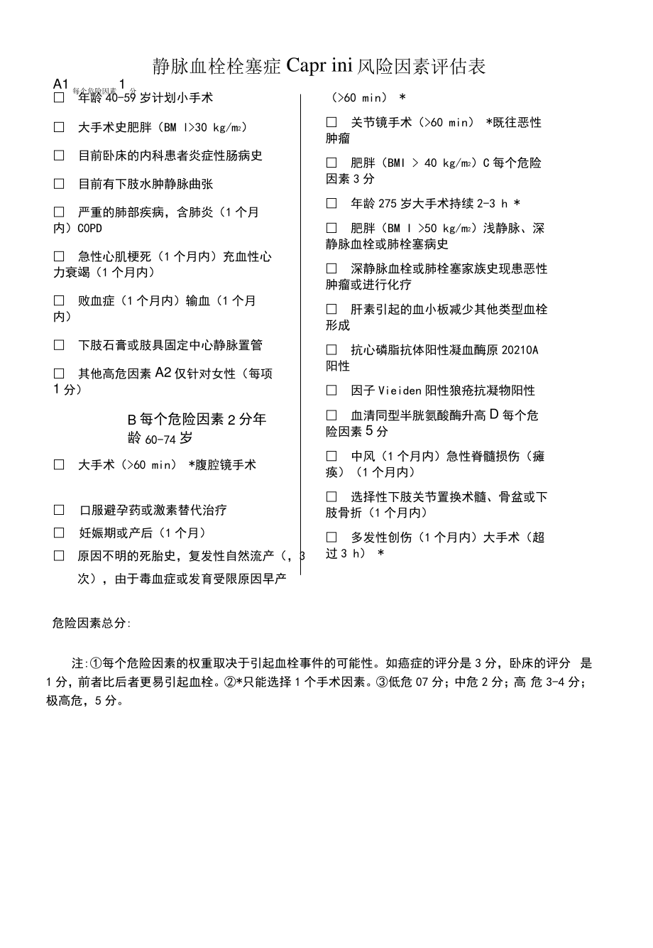 护理静脉血栓栓塞症Caprini风险因素评估表844.pdf_第1页