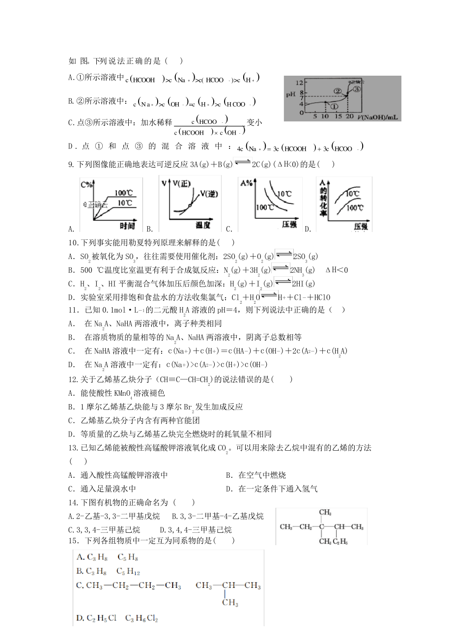 山西省怀仁市重点中学2019_2020学年高二化学上学期期末考试试题2768.pdf_第2页