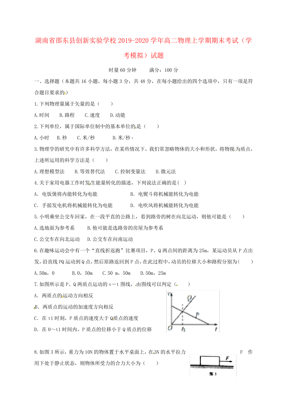 湖南省邵东县创新实验学校2019_2020学年高二物理上学期期末考试(学考模拟)试题2268.pdf_第1页