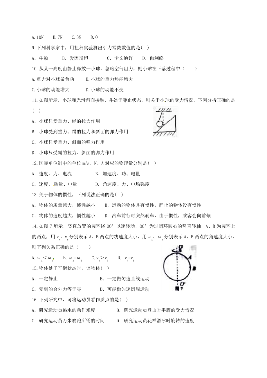 湖南省邵东县创新实验学校2019_2020学年高二物理上学期期末考试(学考模拟)试题2268.pdf_第2页