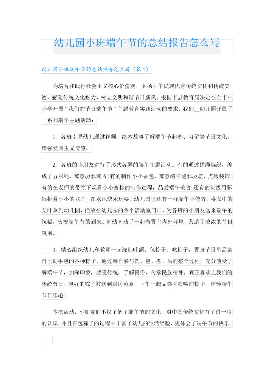 幼儿园小班端午节的总结报告怎么写23716.pdf_第1页