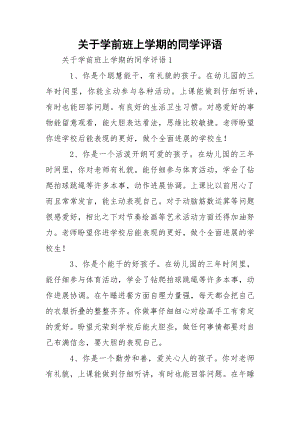 关于学前班上学期的同学评语.docx