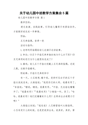 关于幼儿园中班教学方案集合5篇.docx