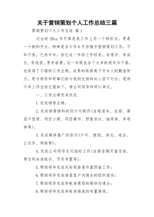 关于营销策划个人工作总结三篇_1.docx