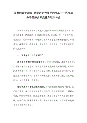 深厚的理论功底 是提升能力境界的根基——区党政办干部综合素质提升培训体会.docx