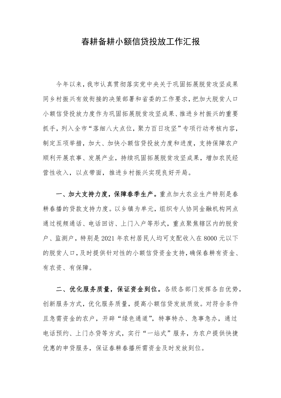 春耕备耕小额信贷投放工作汇报.docx_第1页