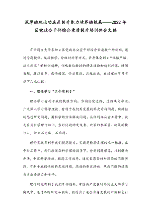 深厚的理论功底是提升能力境界的根基——2022年区党政办干部综合素质提升培训体会文稿.docx