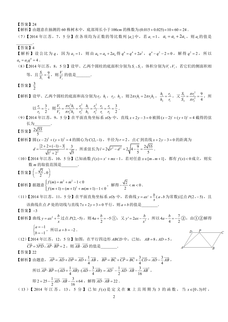 2014年高考江苏数学试题及答案(word解析版).docx_第2页