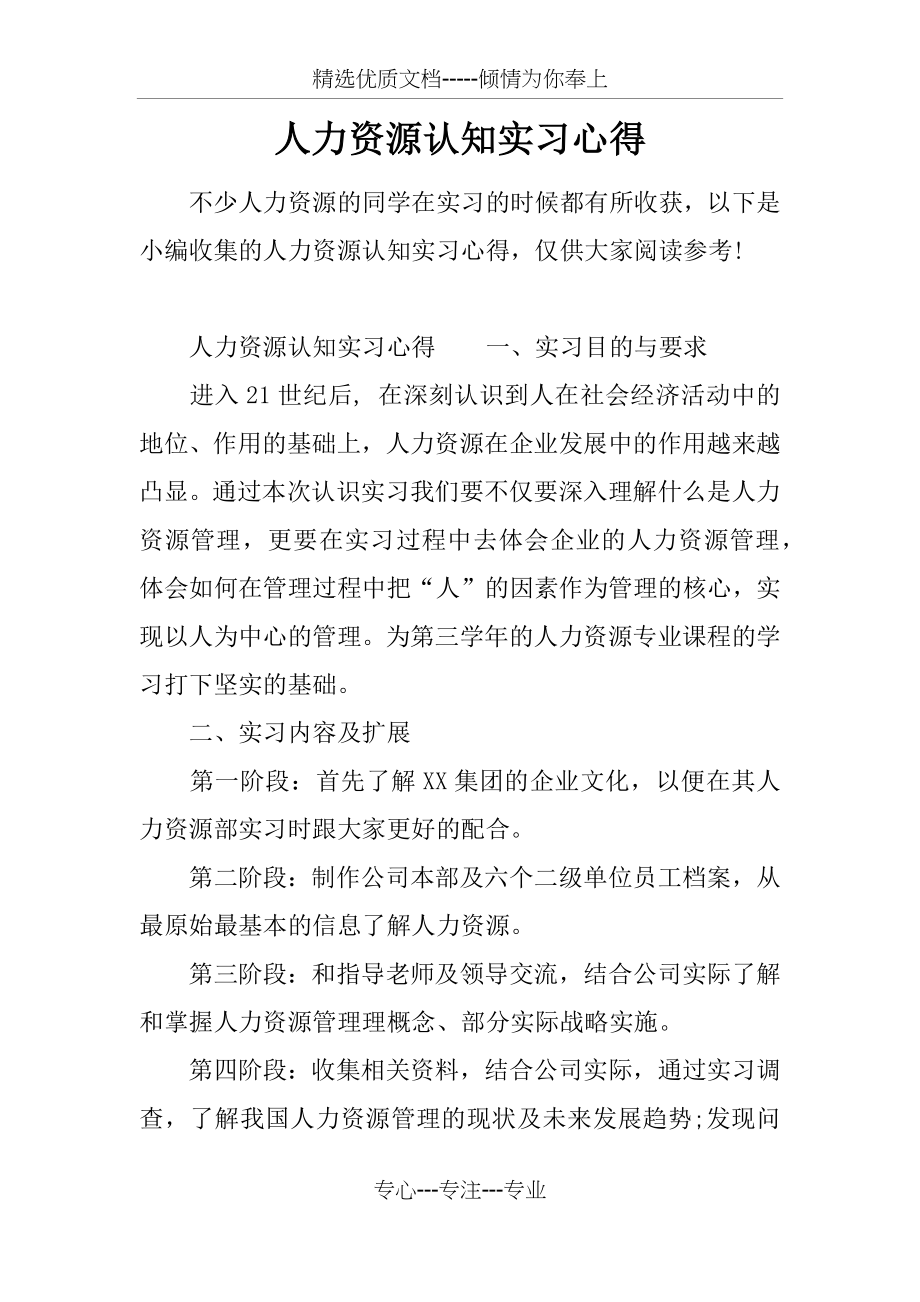 人力资源认知实习心得.docx_第1页