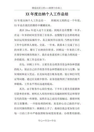 XX年度出纳个人工作总结.docx