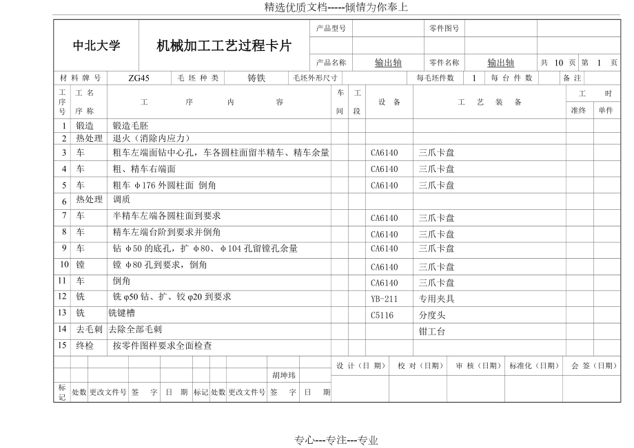 机械加工工艺过程卡片---输出轴.docx_第1页